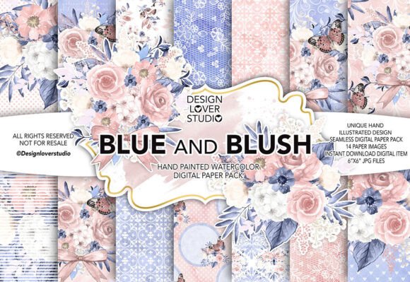 Download Watercolor BLUE and BLUSH Digital Paper - Watercolor Collection