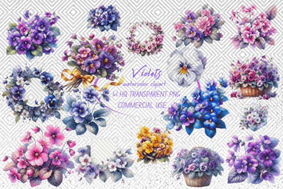 Download Violets Flowers Watercolor Clipart - Watercolor Collection
