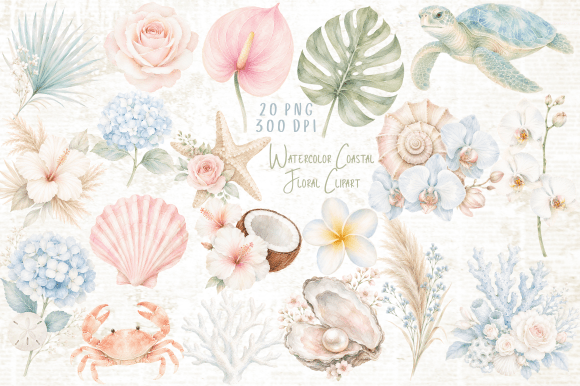 Download Watercolor Coastal Floral Clipart PNG - Watercolor Collection