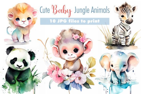 Download Cute Baby Jungle Animals in Watercolor. - Animals Collection