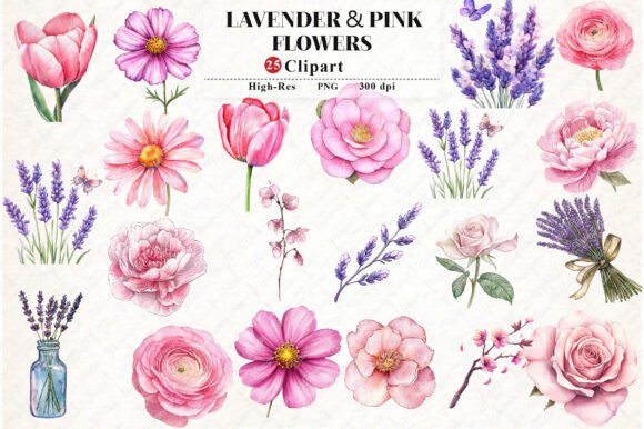 Download Lavender &amp; Pink Flowers Watercolor - Watercolor Collection
