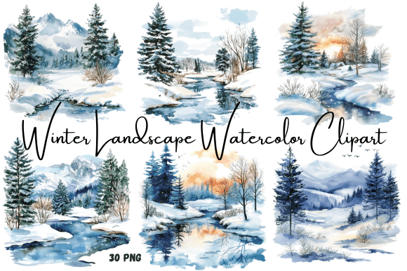 Download Watercolor Winter Landscape Clipart - Watercolor Collection