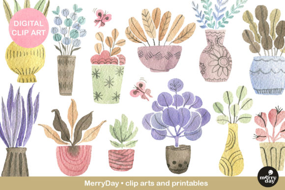 Download Watercolor Plants in Vintage Pastel - Watercolor Collection