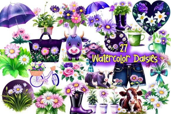 Download Watercolor Daisies Sublimation Bundle - Daisies Collection