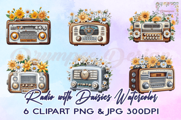 Download Radio with Daisies Watercolor Clipart - Daisies Collection