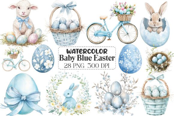Download Baby Blue Easter Watercolor Clipart - Watercolor Collection