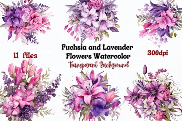 Download Fuchsia and Lavender Flowers Watercolor - Watercolor Collection