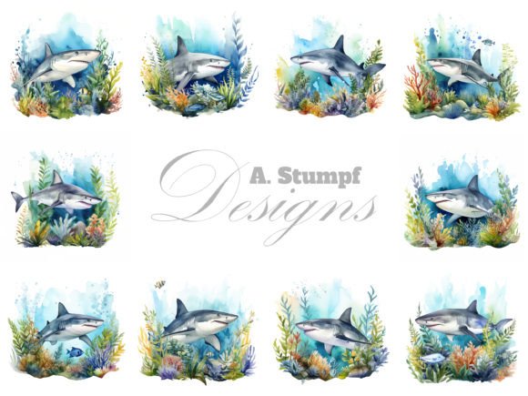 Download Shark Watercolor Clipart Image Set - Watercolor Collection