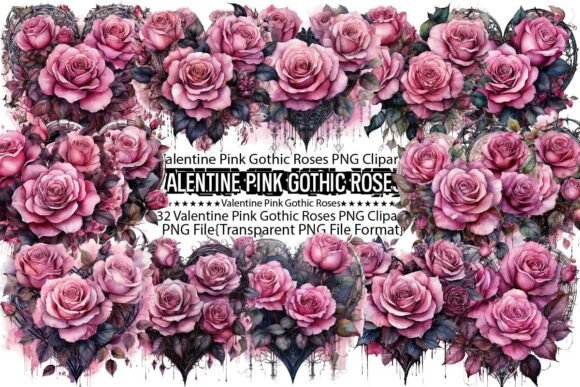 Download Watercolor Valentine Pink Gothic Roses - Watercolor Collection