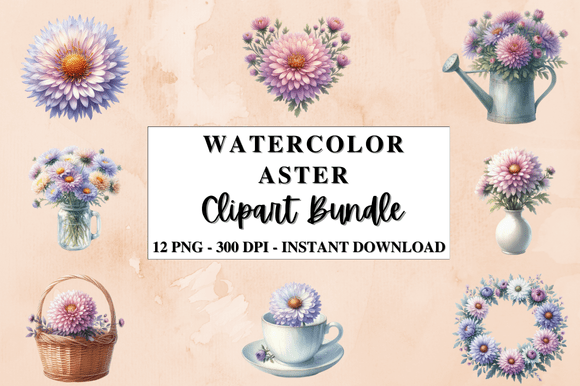 Download Watercolor Aster Flower Clipart Bundle - Watercolor Collection