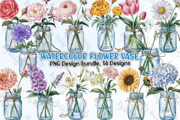 Download Watercolor Flower Vase Clipart PNG - Watercolor Collection