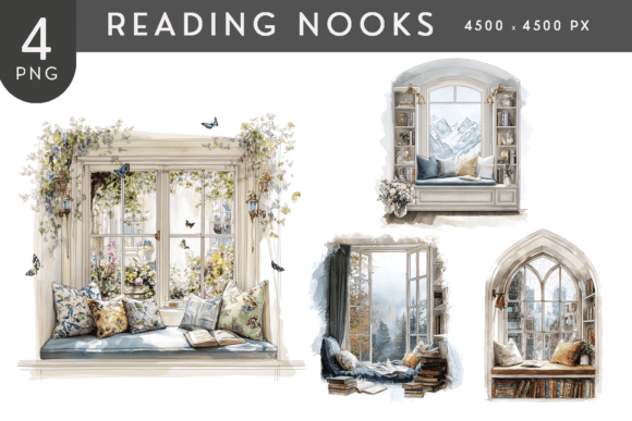 Download Watercolor Window Seat Reading Nook Clip - Watercolor Collection