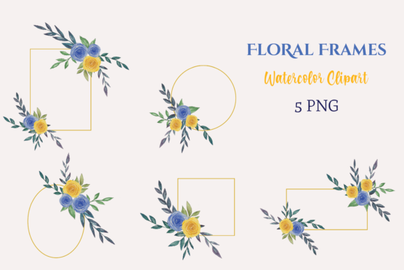 Download Watercolor Blue Yellow Floral Frames - Watercolor Collection