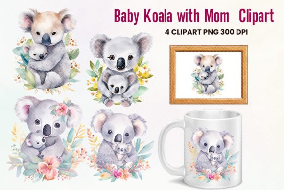 Download Baby Koala with Mom Watercolor Clipart - Watercolor Collection