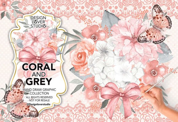 Download Watercolor CORAL and GREY Design, Spring - Watercolor Collection