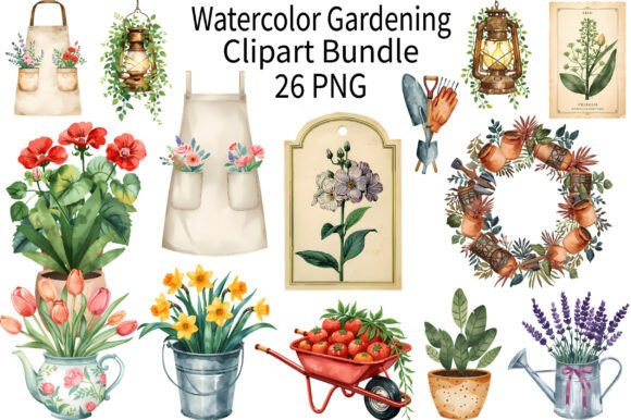 Download Watercolor Gardening Elements Clipart - Watercolor Collection