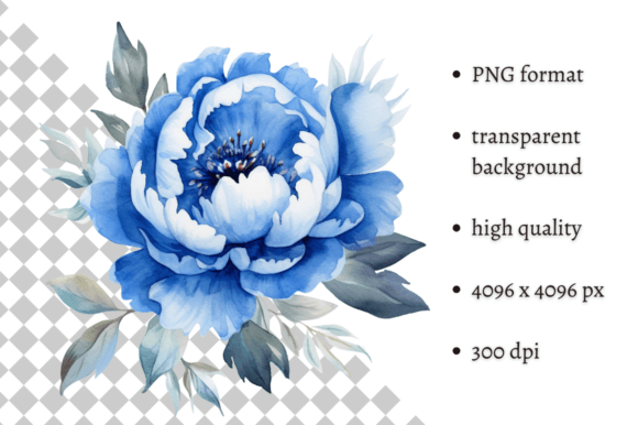 Download Watercolor Blue Peonies PNG Clipart - Watercolor Collection