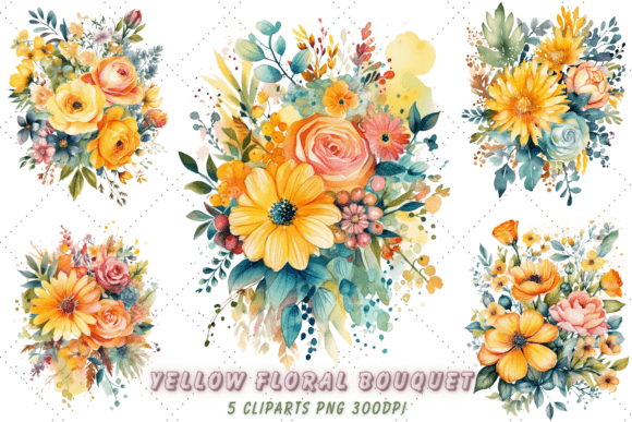 Download Watercolor Yellow Floral Bouquet Clipart - Watercolor Collection