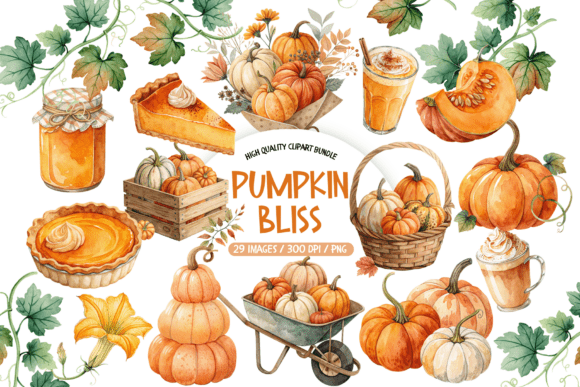 Download Watercolor Pumpkin &amp; Floral Clipart - Watercolor Collection