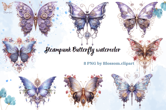Download Steampunk Butterfly Watercolor Cliparts - Watercolor Collection