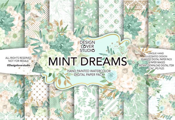 Download Watercolor MINT DREAMS Digital Paper Pac - Watercolor Collection