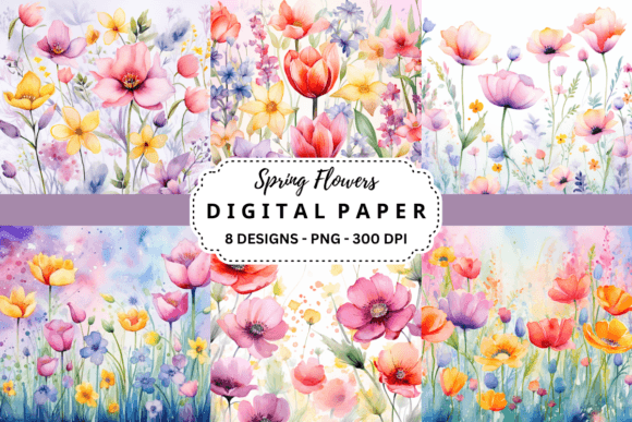 Download Spring Flowers Watercolor Digital Paper - Watercolor Collection