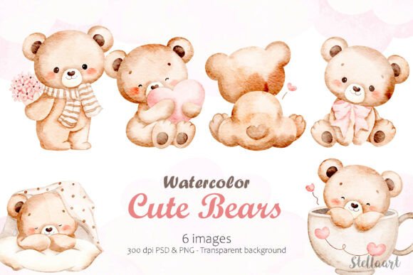 Download Watercolor Illustration of Cute Bears - Watercolor Collection