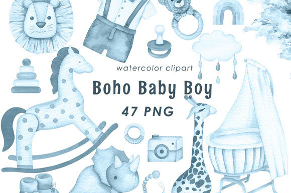 Download Boho Baby Blue Watercolor Clipart - Watercolor Collection