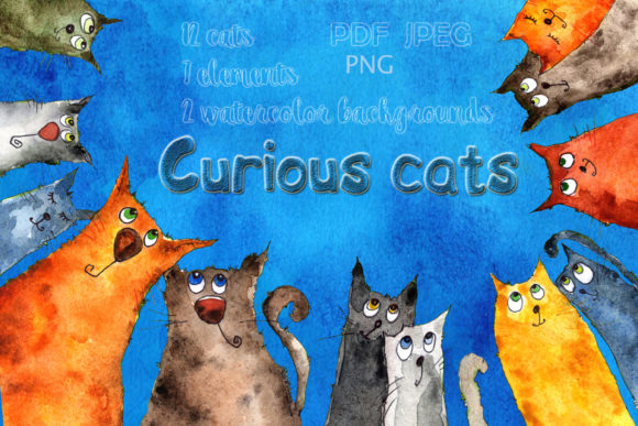 Download Watercolor Illustration Curious Cats - Watercolor Collection