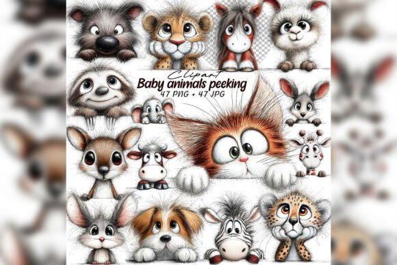 Download Whimsical Baby Animals Peeking Set - Animals Collection