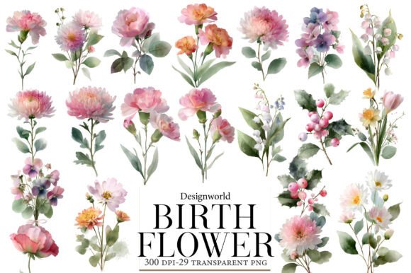 Download Watercolor Birth Flower Clipart - Watercolor Collection