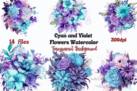 Download Cyan and Violet Flowers Watercolor - Watercolor Collection