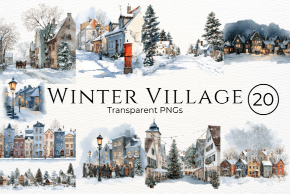Download Winter Village Watercolor Clipart - Watercolor Collection