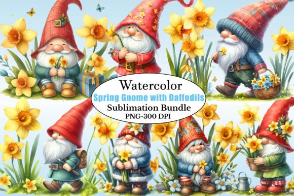 Download Watercolor Spring Gnome with Daffodils - Watercolor Collection