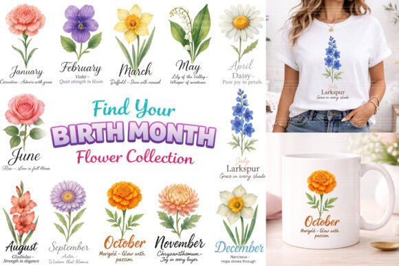 Download Watercolor Birth Month Flowers Clipart - Watercolor Collection