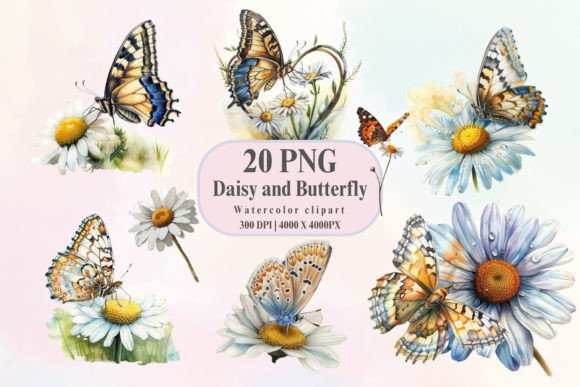 Download Watercolor Daisy and Butterfly Clipart - Watercolor Collection