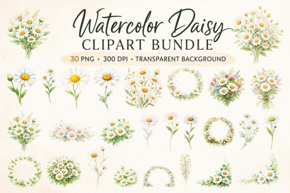 Download 30-watercolor-daisy-clipart-bundle - Watercolor Collection