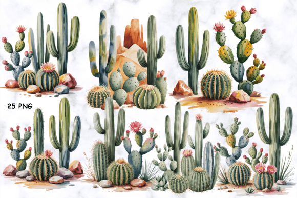 Download Cactus Watercolor Plants Clipart Bundle - Watercolor Collection