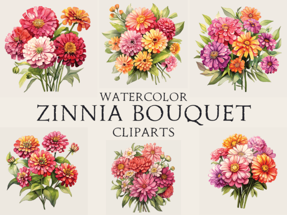 Download Watercolor Bouquet of Zinnia Flower - Watercolor Collection