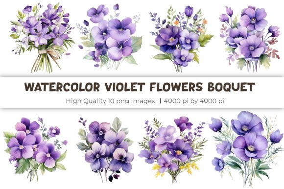 Download Violet Flowers Bouquet Watercolor - Watercolor Collection