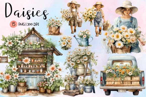 Download Daisies Watercolor Sublimation Clipart - Daisies Collection