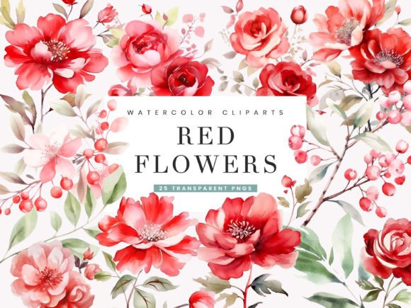 Download Watercolor Red Flowers Clipart Bundle - Watercolor Collection